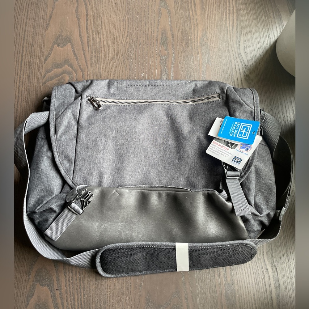 Brand new Grey Golden Pacific Protected RFID Blocker Messenger Laptop Bag.